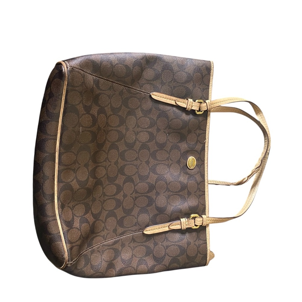 Vintage Coach Brown and Tan Peyton Signature Tote as is the handles need tlc